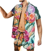SkPabo muške odjeće tropsko ispis kratkog rukava s kratkim rukavima niz set Havajske majice i kratkih