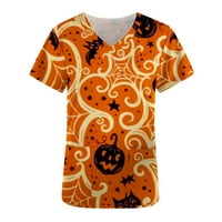 Smiješne majice za žene kratki rukav V-izrez na vrhu uniforme Halloween bundeve grafički džepovi bluza