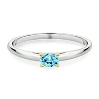 GEM kamen King 0. CT okrugli plavi apatitni prsten srebrni prsten sa 10k žutom zlatnom prstenu