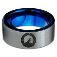 Volfram zavijajući vulfband prsten za muškarce žene udobnosti fit plavo ravni rez brukirani sivi polirani