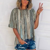 Penkaiy ženska modna casual plus veličina labavi ispis Okrugli vrat majica vrhovi ljetne majice i bluze