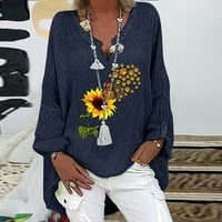 Ženska modna tiskana labava majica dugih rukava bluza V izrez casual vrhovi dressy trendi plus veličina