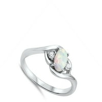 Vaše Boja ženska ovalna jasna CZ bijeli simulirani opalni prsten. Sterling srebrni bend ženski veličine