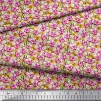 Soimoi Yellow Poliester Crep tkanina od listova i narcila cvjetni dekor tkanina tiskano dvorište široko