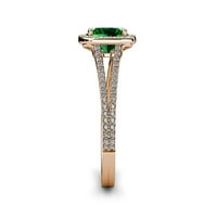 Emerald i dijamantski halo zaručnički prsten 1. CT TW u 14k Rose Gold.Size 6.5