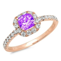 1. CT sjajna princeza Clear Simulirani dijamant 18k Rose Gold Halo Solitaire sa Accenting prstenom SZ