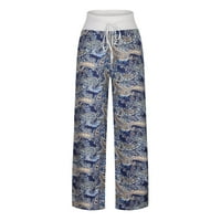 Farstey Women Ljeto Široke pantalone s džepovima Trendi Ispis Labavi fit Ležerne hlače Elastična struka