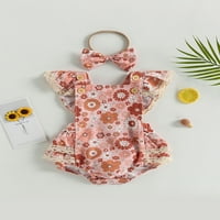 Jedan otvor za bebe djevojke za dijete Ljetni kombinezoni cvjetni ruffled leteći ručni rukav i istegnuti