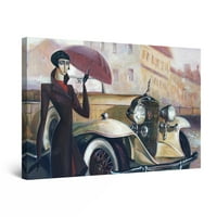 Startonight Canvas Zidna umjetnost Sažetak - Žena, kišobran i retro slikarstvo - Veliki umjetnički ispis