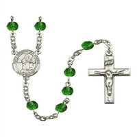 St. Isidore Farmer srebrna krunica može zelena vatra polirana perla od krucificije Medaljna šarm