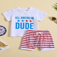 Wassery Baby Boys Ljetni odjevnici 4. srpnja Kratke hlače Pismo Ispiši majicu kratkih rukava i elastični