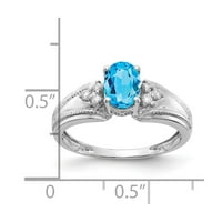 14k bijelo zlato 7x ovalna plava Topaz pravi dijamantni prsten