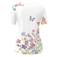 Ženske bluze s kratkim rukavima cvjetna bluza casual ženska modna V-izrez Tee bijeli 4xl