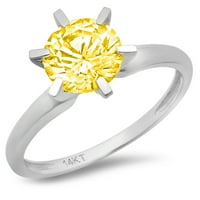 3CT okrugli rez žuti simulirani dijamant 14k Bijelo zlato Graviranje Izjava bridalne godišnjice Angažovanje vjenčanog pasijansa Veličina zvona 9.5