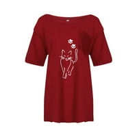 Hanas vrhovi ženski modni ležerni okrugli vrat kratkih rukava pulover tiskana majica top crveni s