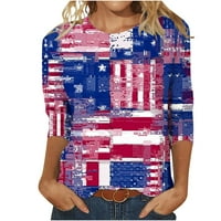 Yyeselk 4. jula Žene žene Patriotske majice casual okrugli rukavi tunike Tundy Trendy American Flag Print Summer Dame Bluze Crveno s