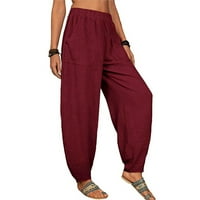 Pedort ženske hlače Ležerne prilike ženske plus veličine široke noge Ležerne prilike Comfy posteljine crvene, xl