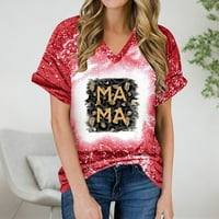 Modni tie-dye sretan majčin dan labav fit majica kratkih rukava V rect abeceda ispisana bluza casual