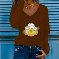 Growesty Womens Plus Veličina Čišćenje Žensko Ležerne festival piva Ispiši v-izrez dugih rukava s dugim rukavima bluza