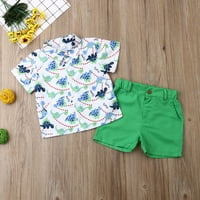 Calsunbaby novorođene dječake ljetna odjeća setovi za tiskane košulje TOP čvrste kratke hlače Gentleman Outfits Green 2- godina