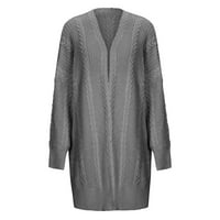 Rollbacks Ženska otvorena prednja dugačak džemper casual labav dugi rukav čvrsta boja V-izrez pletena odjeća jesen zimski skakač tops sivi xl