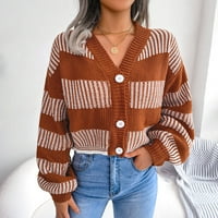Kali_store džemper kaputi za ženske klasično dugme s dugim rukavima V-izrez mekani pleteni džemper Cardigan Brown, M