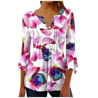 Yyeselk Fancy cvjetni print ženske košulje casual gumb up uboj V-izrez ugodne bluze trendi nagledne
