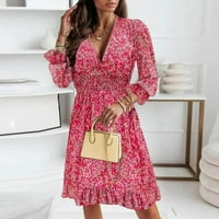 Haljine za žene Ahomtoey modne žene Ljeto casual V-izrez Friral print rukave Labava haljina rana pristupni
