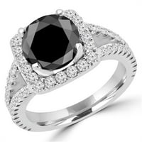 4. CTW okrugli rez crno-bijeli dijamantni zaručni prsten u 14K bijelom zlatu, veličine 8