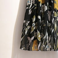 Zhizaihu Line suknja cvjetna suknja Šifonska ženska haljina za ženu Bohemian High Srednja struka suknje Boho suknja crna veličina