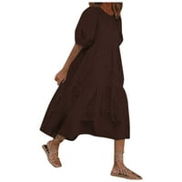 Ženske haljine okrugli izrez casual čvrsta dužina gležnja A-line kratkih rukava ljetna haljina kafa