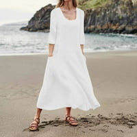 Haljine za ženske dužine gležnja Ležerne prilike, Ljetna haljina s dugim rukavima s dugim rukavima bijela 5xl