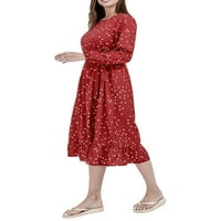 Arvbitana Obiteljska haljina dugih rukava okrugli vrat tačkice Print Ruffle Hem haljine s remenom povremene slatke odjeće za djevojke mamice