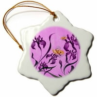 3Droza slikanje ljubičaste iris februarske rođenja cvijeta sa leptirima - ornament snježnim pahuljicama