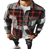 Groanlook Muška majica lapl bluza za bluzu za bluzu prema dolje Slim Fit vrhovi dugih rukava muški jednostruki grudi sa džepom casual plairana crvena siva 5xl