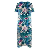 Ljetne haljine za žene Henley s kratkim rukavima cvjetna haljina na srednjim dijelovima Ležerne prilike,
