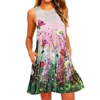 Ženska haljina bez rukava okrugla izrez cvjetni ispisani sa džepovima ženstvene odjeće Trendy Comfy