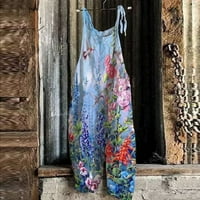 Ženska modna ljetna slatka labava ležerna print retro zatampkanog kombinezona plava