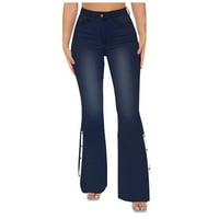 Haxmnou ženski gumb High Scant Slim Band Micro Halts Hope Jeans Hlače traper hlače Tamno plava L