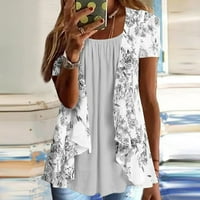 Fnohy T majice za žene čišćenje okrugle vrat Ljeto Ležerne prilike za ispis kratkih rukava Labavi bluze