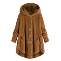 Hanzidakd Ženske jakne dame dame, ženski plus veličina gumba plišane vrhove kapuljača sa kapuljačom od vunene kaput zimska jakna