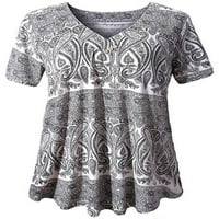 NOLLA WOOD majica Floral Print Majica Kratki rukav Tee Ladies Loose Ljetni vrhovi V izrez pulover crni