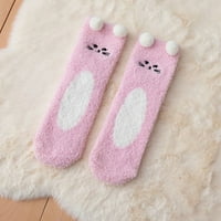 Wofedyo čarape za žene ženske čarape za cijevi Trodimenzionalni crtani slatki medvjedi koraljne čarape s čarapama na pola spavanja čarape za spavanje papuča