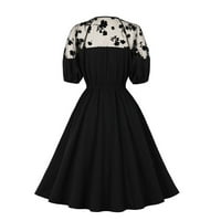 Retro midi haljina za žene čipkaste kopče za rupu sa ljekarom Sheer spajanje ljuljačke haljine 50s Vintage