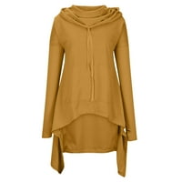 Današnje ponude Ženske dukseve s kapuljačom s kapuljačom pase vintage Solid Dression Flowy Neregularni pulover za pulover kaput žuto, xxxl