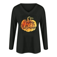 Pyju Halloween dugih rukava za žene plus veličine, slatka ghost grafička casual bluza labavi fit v izrez