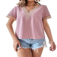 REJLUN dame majica V izrez TEE kratki rukav majica Modna tunika Bluza Bohemian plaže Pulover Pink S