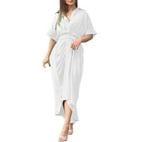B91XZ MIDI haljine za žene Zvanične ženske košulje u boji Long V Single Skraćeno rukave suknje na plaži Ženske plus Veličine Haljine bijele, veličine m