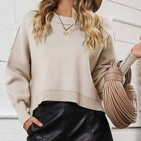Ženske zbojene čišćenja pulover džemperi modna casual boja dugi okrugli džemper sa džemper pletiva beige xl