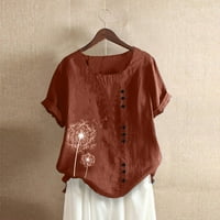 Charella ženska ležerna štampačka bluza s kratkim rukavima plus veličina majica Top okruglih vrata pamučne